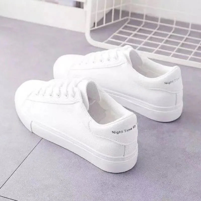 Nuevas Zapatillas de Mujer Moda Transpirable Zapatos Vulcanizados Zapatos de Plataforma de Cuero Sintético Blancos con Cordones Zapatos Casuales Zapatos Mujer