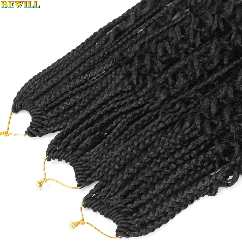 18" Long Boho Braids Extensions Goddess Box Braids Crochet Hair Black Purple Pink Synthetic Braiding Hair Bohemian Hippie Braids