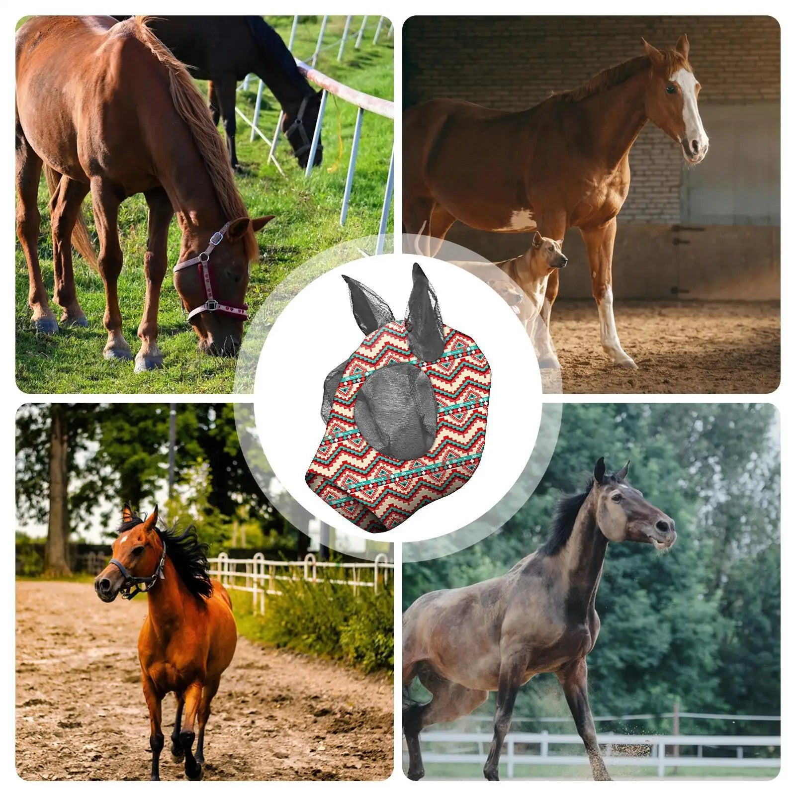 Masque anti-mouches pour chevaux, protection du visage, des oreilles, du nez et des oreilles, pour activités de plein air