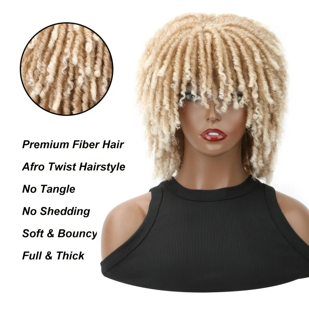 Dreadlocks Wig Synthetic Blonde Mix Light Brown Afro Curly Twist Wig Glueless Faux Locs Wig Natural Soft Dreads Wig For Women