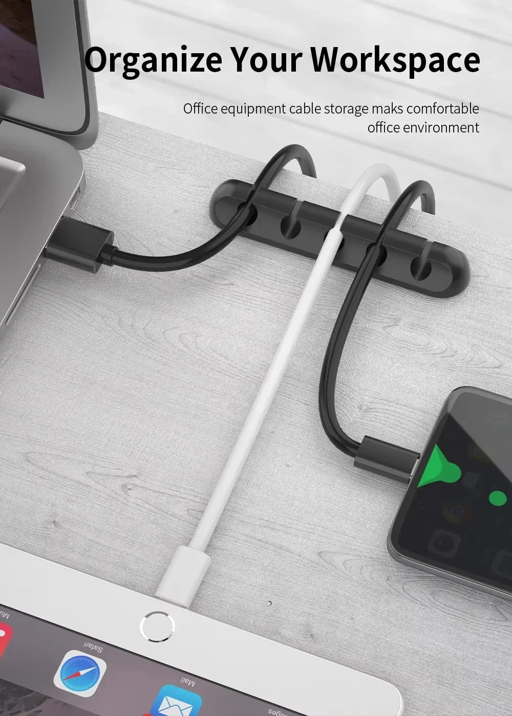 Clips adhesivos para cables, organizador de cables para escritorio, cable de carga USB, cable de alimentación para mesita de noche, cable de ratón