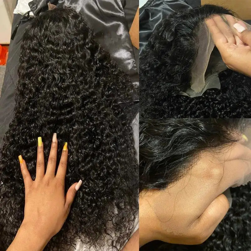 Peluca rizada 13x6 de cabello humano 40 42 pulgadas Pelucas frontales de encaje de onda profunda de cabello humano 250% de densidad Pelucas frontales de encaje HD de cabello humano pre-arrancado