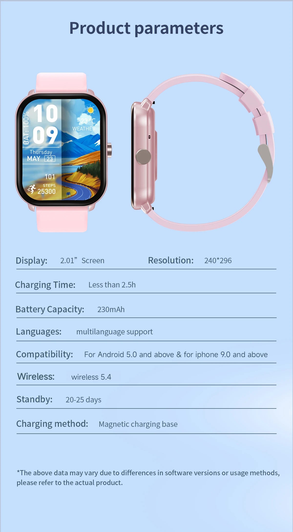 Reloj inteligente con pantalla grande de 2.01 pulgadas, cámara a prueba de agua, múltiples modos deportivos, llamadas Bluetooth, para hombres y mujeres, Smartwatch para Xiaomi