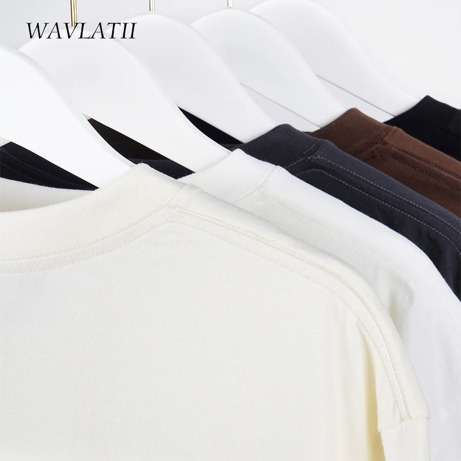 WAVLATII Camisetas de Verano Oversize para Mujer Hombre Marrón Casual Femenino Coreano Streetwear Camisetas Básicas Sólidas Jóvenes Frescas Unisex
