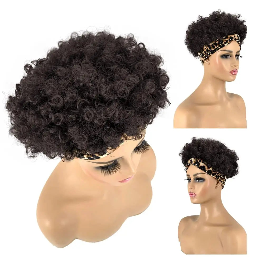 Short Ombre Headband Wig Kinky Curly Headband Wig with Bangs for Women Synthetic Afro Curly Wig with Headband Attached Blonde K