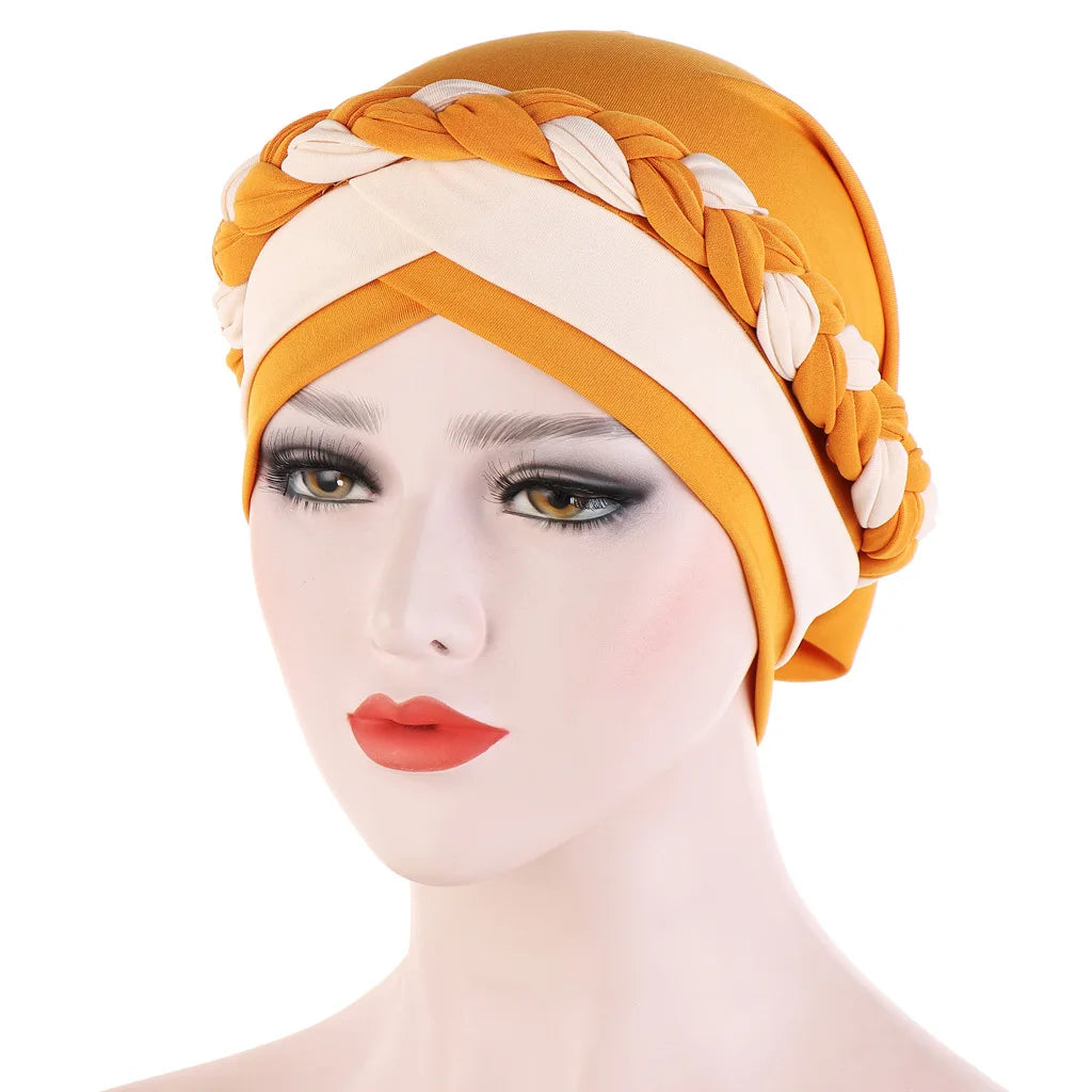 Gorro turbante hijab trenzado con bloques de color para mujer, pañuelo africano para la cabeza, gorro para quimioterapia de cáncer, gorros para la cabeza de mujer