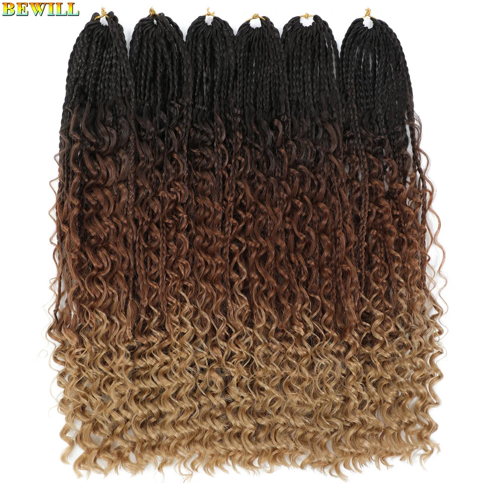 18" Long Boho Braids Extensions Goddess Box Braids Crochet Hair Black Purple Pink Synthetic Braiding Hair Bohemian Hippie Braids