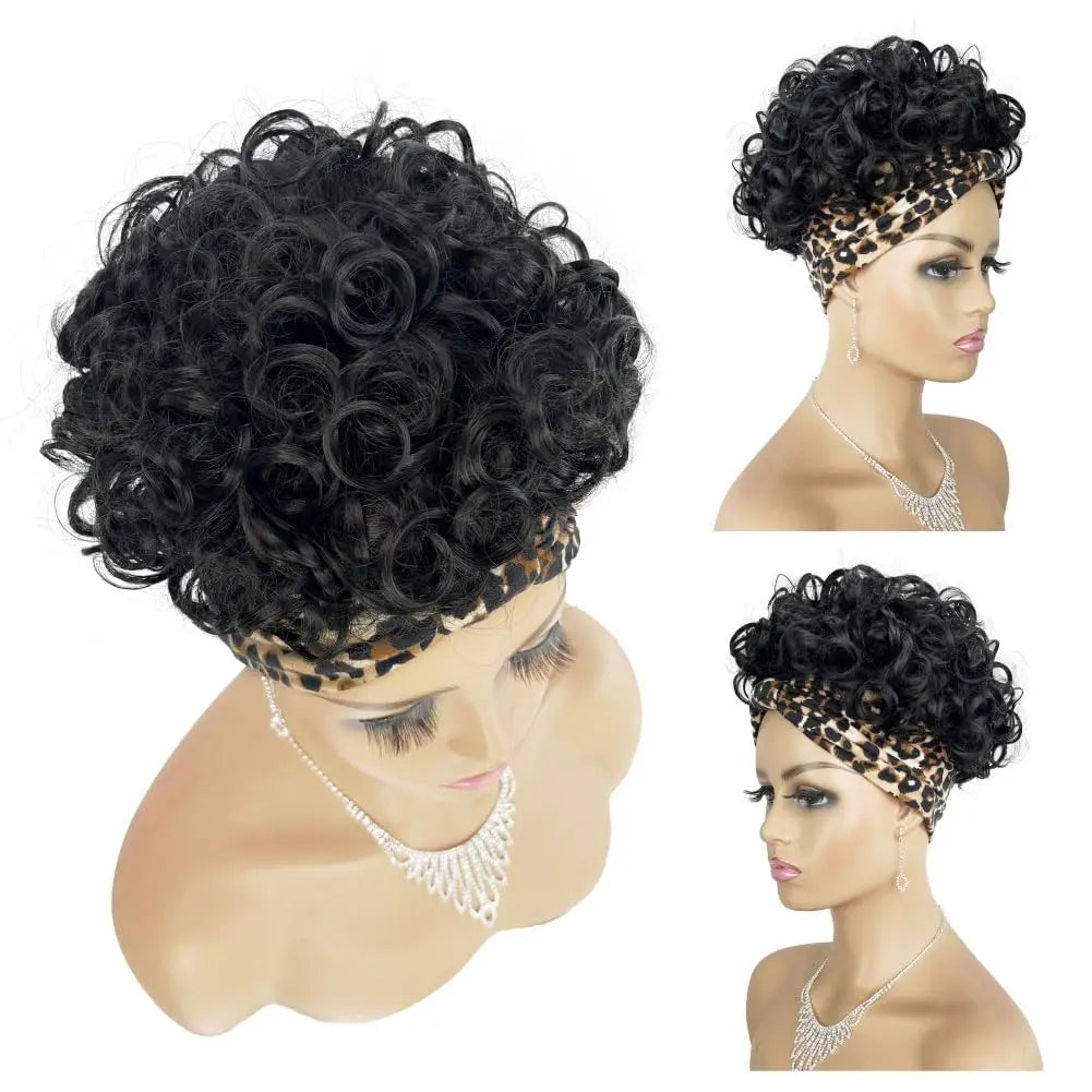 Pelucas Grandes Rizadas con Diademas Adheridas para Mujeres Negras Pelucas Cortas de Pelo Rizado Sintéticas para Mujeres Negras con 2 Clips Seguros