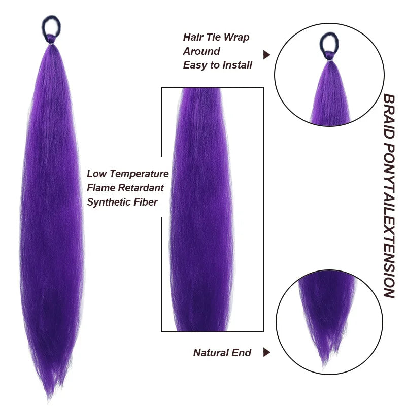 2PCS Synthetic pair of female rubber band boxing color synthetic braided ponytail wig long straight hair heat-resistant ponytail