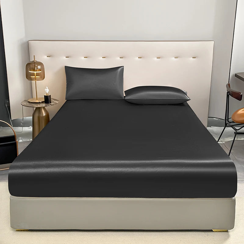 1 Sábana Bajera Ajustable Impermeable con Banda Elástica Negra Dorada Blanca Antideslizante Ajustable (La funda de almohada necesita pedido)