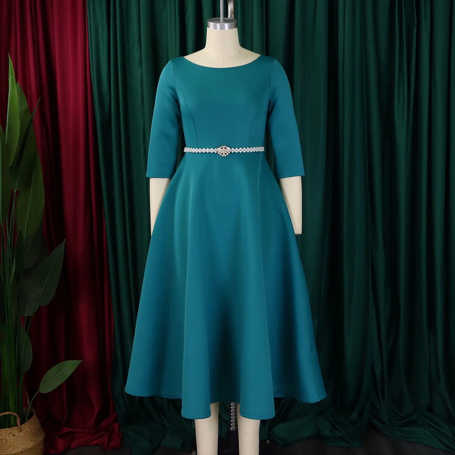 Vestidos de lujo para mujer, cuello redondo, manga larga, con cinturón en la cintura, cintura alta, plisados, línea A, hasta el tobillo, elegantes vestidos de cumpleaños para mujer