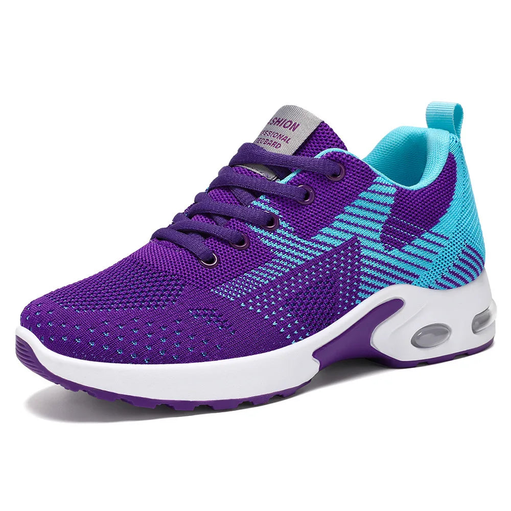 Zapatillas de running para mujer, nuevas, de primavera, de talla grande, informales, transpirables, con cordones, con cámara de aire, deportivas