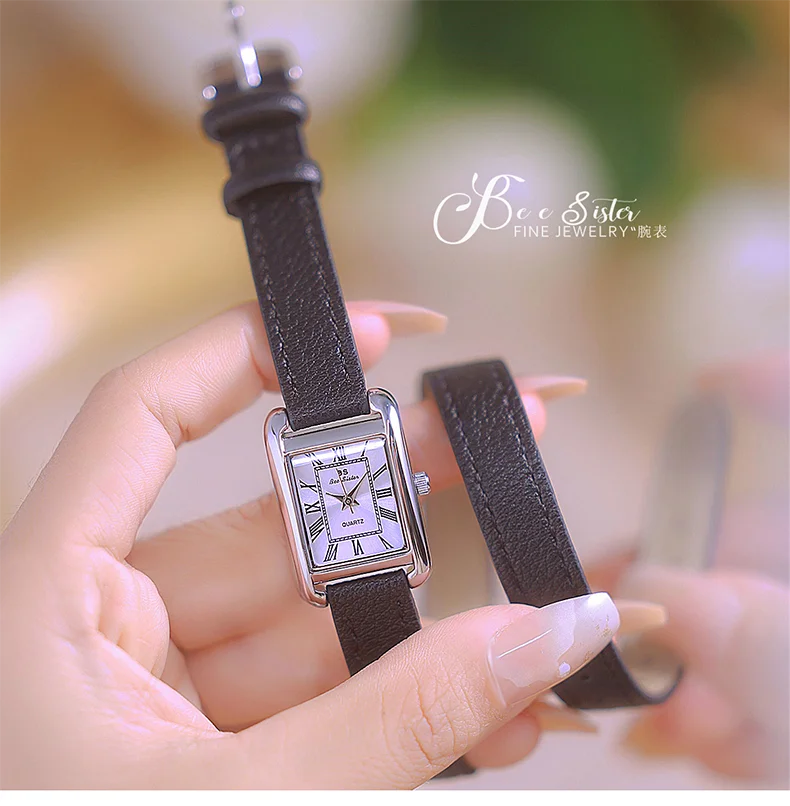 Reloj de mujer elegante retro pequeño cuadrado, correa de cuero de alta calidad, reloj de pulsera impermeable, regalo para novia