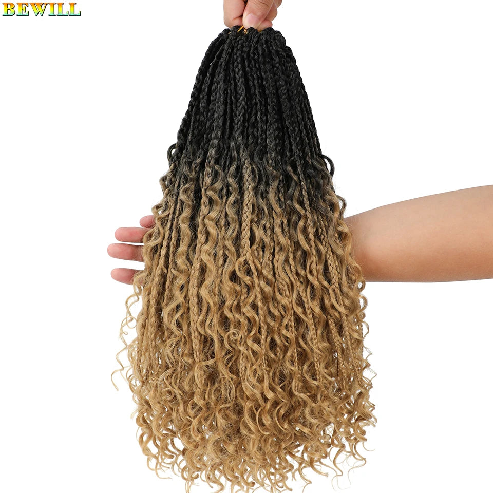 18" Long Boho Braids Extensions Goddess Box Braids Crochet Hair Black Purple Pink Synthetic Braiding Hair Bohemian Hippie Braids