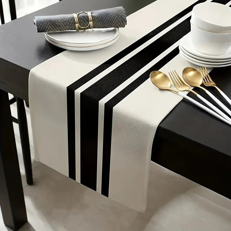 1pcStriped Table Runner Simple Modern Style Table Runner, Black And White Printed TableRunners Luxurious Linen Table Cloth