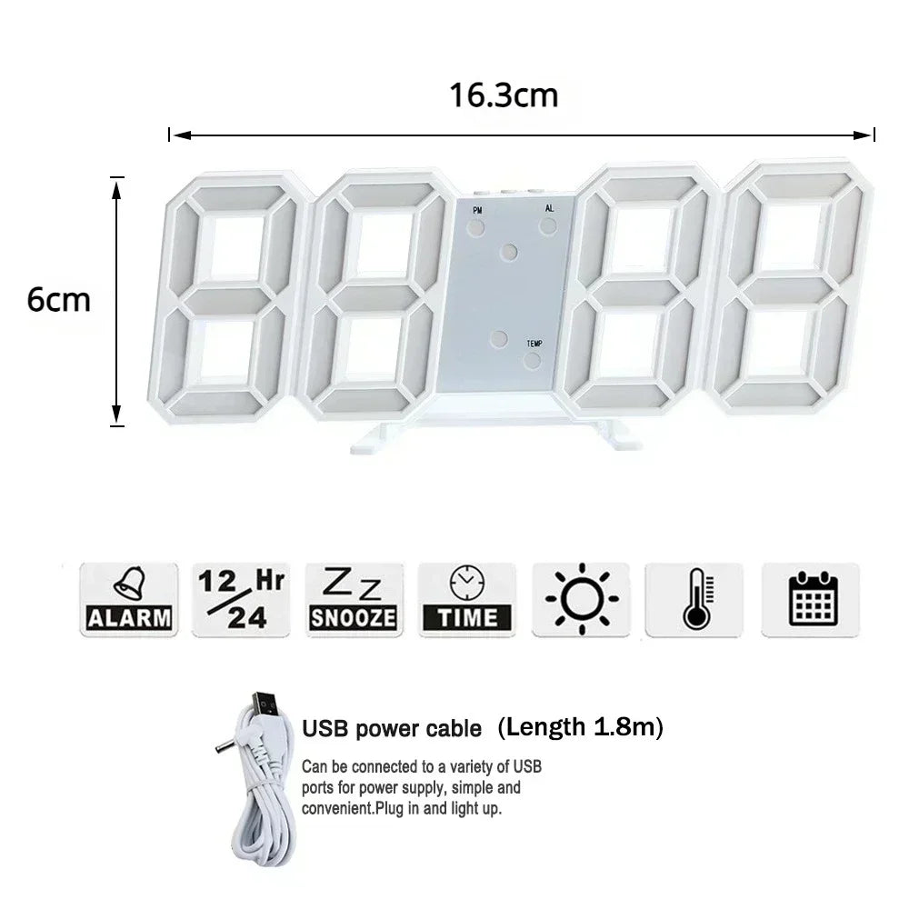Reloj digital de pared, decoración para dormitorio, relojes electrónicos ajustables, relojes 3D LED para decoración del hogar, reloj con modo nocturno que brilla.