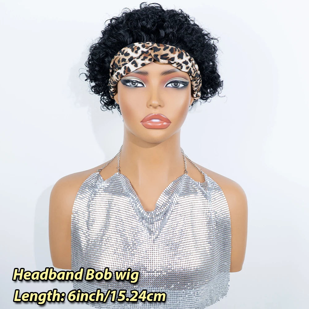Leopard Headband Afro Curly Wig