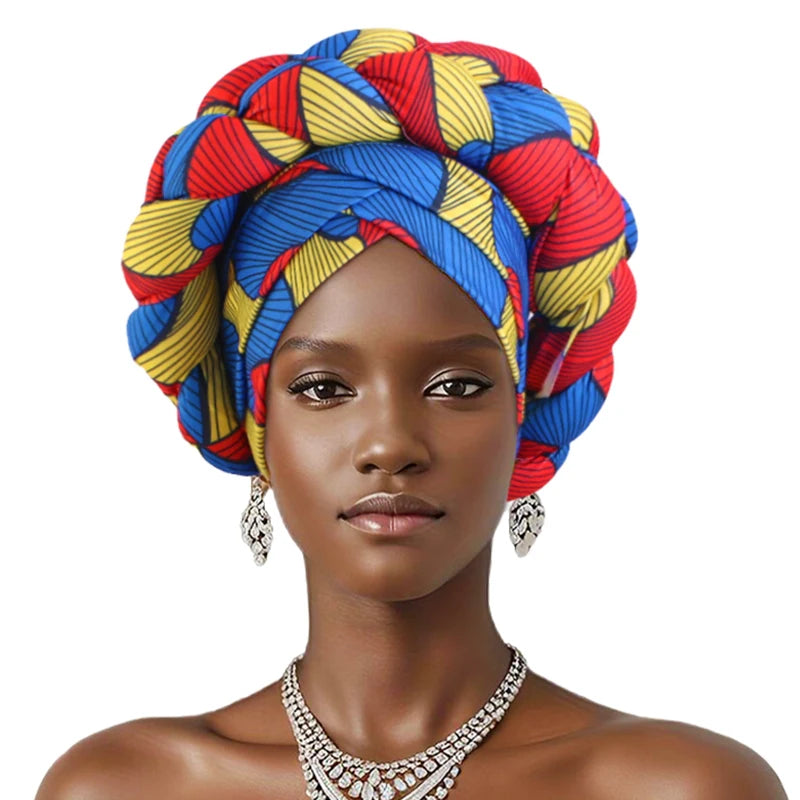 Nuevo gorro turbante trenzado grande estampado africano, hiyab musulmán, gorro elástico, pañuelos para la cabeza, pañuelo Ramadán, gorros de lana