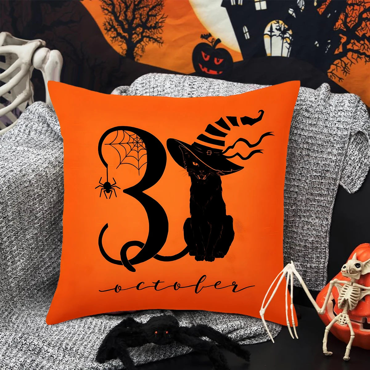 Funda de cojín de lino de Halloween, funda de almohada con temática de truco o trato, funda de almohada de calabaza y fantasma de dibujos animados, decoración para fiesta de Halloween 2025