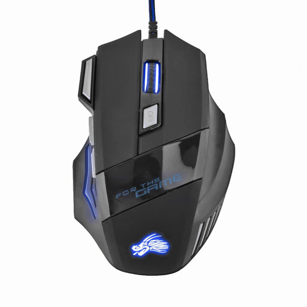 Souris de jeu filaire USB 7 boutons, rétroéclairée, ergonomique, 5 500 DPI, rétroéclairage réglable, optique, pour PC de jeu et ordinateur de bureau
