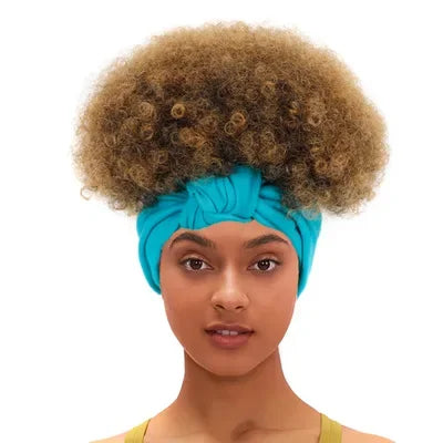Fluffy Headband Wigs for Black Women Short Afro Kinky Curly Headwrap Wig High Temperature Natural Synthetic Headband Scarf Wig