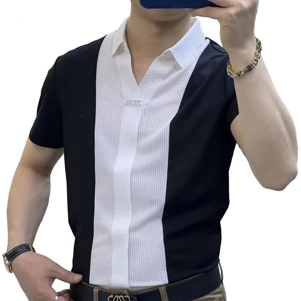 Camisa de manga corta para hombre, verano, casual, cómoda, color puro, camiseta, estilo ejecutivo, pantalones de traje, camisa casual para hombre, camiseta