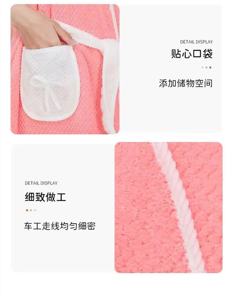 Bata de mujer, bata de vellón coral suave absorbente, bata ponible con tiras, toalla de baño transpirable para adulto
