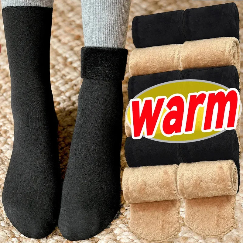 Harajuku Autumn Winter Warm Solid Women Sock Wool Thicken Thermal Socks Black Skin Seamless Snow Hosiery Velvet Home Floor Socks