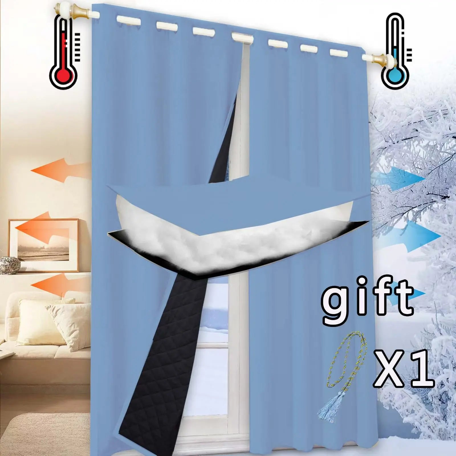 Rideaux en coton épais pour l'hiver - Isolation thermique matelassée, panneaux 100 % occultants et coupe-vent pour occulter la pièce