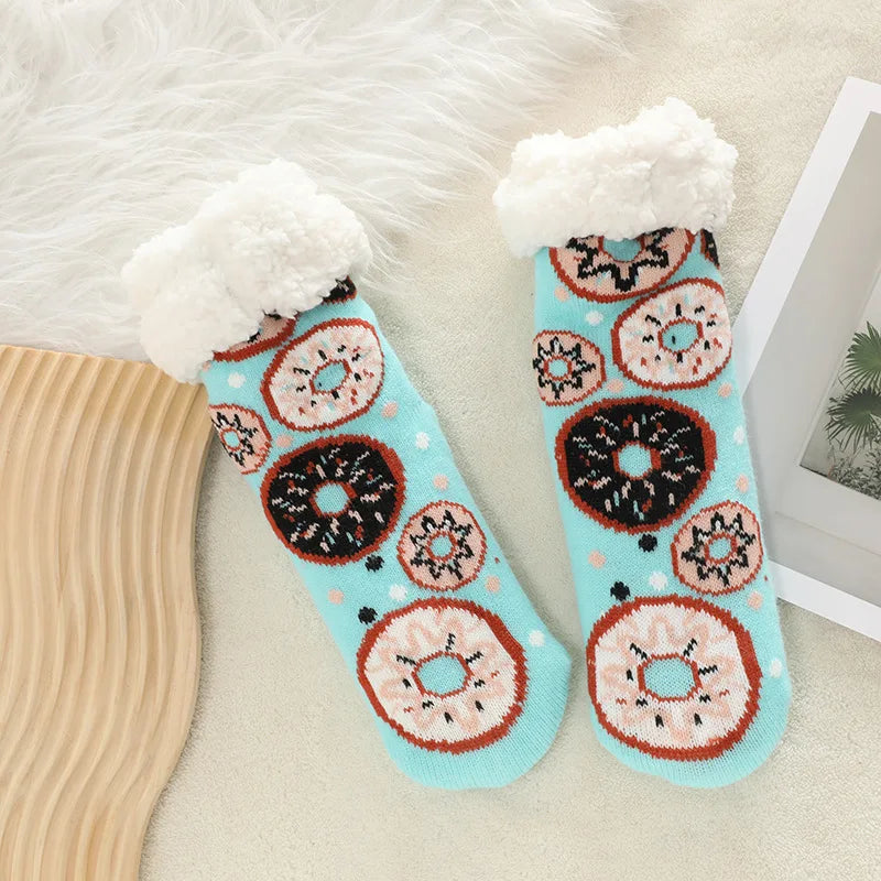 Fuzzy Thermal Sock Women Winter Warm Funny Bear Sheep Cute Kawaii Non Slip Cartoon Sleeping Soft Comfy Female Floor Slipper Sock