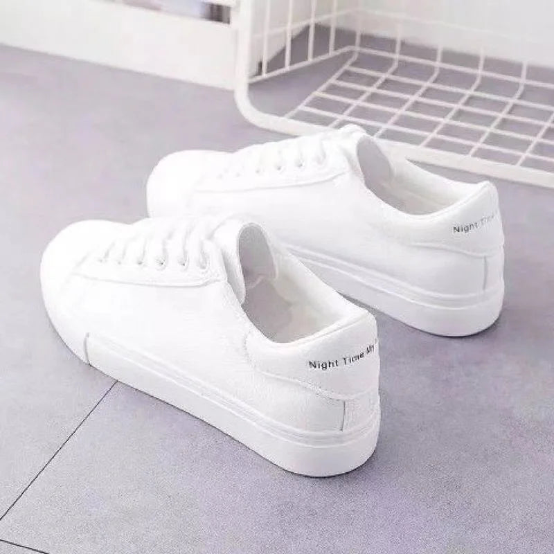 Nuevas Zapatillas de Mujer Moda Transpirable Zapatos Vulcanizados Zapatos de Plataforma de Cuero Sintético Blancos con Cordones Zapatos Casuales Zapatos Mujer
