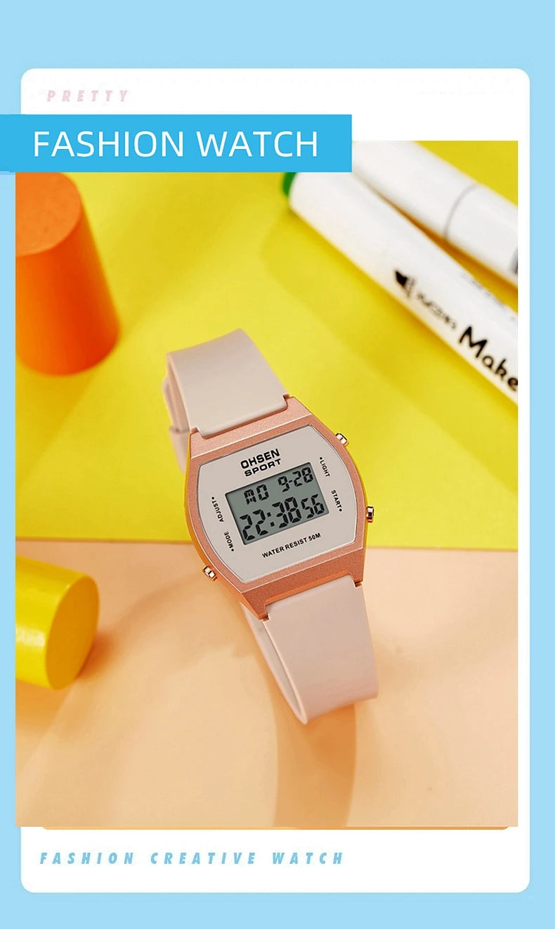 Reloj deportivo digital para mujer, resistente al agua, a la moda, blanco, para damas, reloj de pulsera electrónico para niños, relojes LED con alarma, regalos