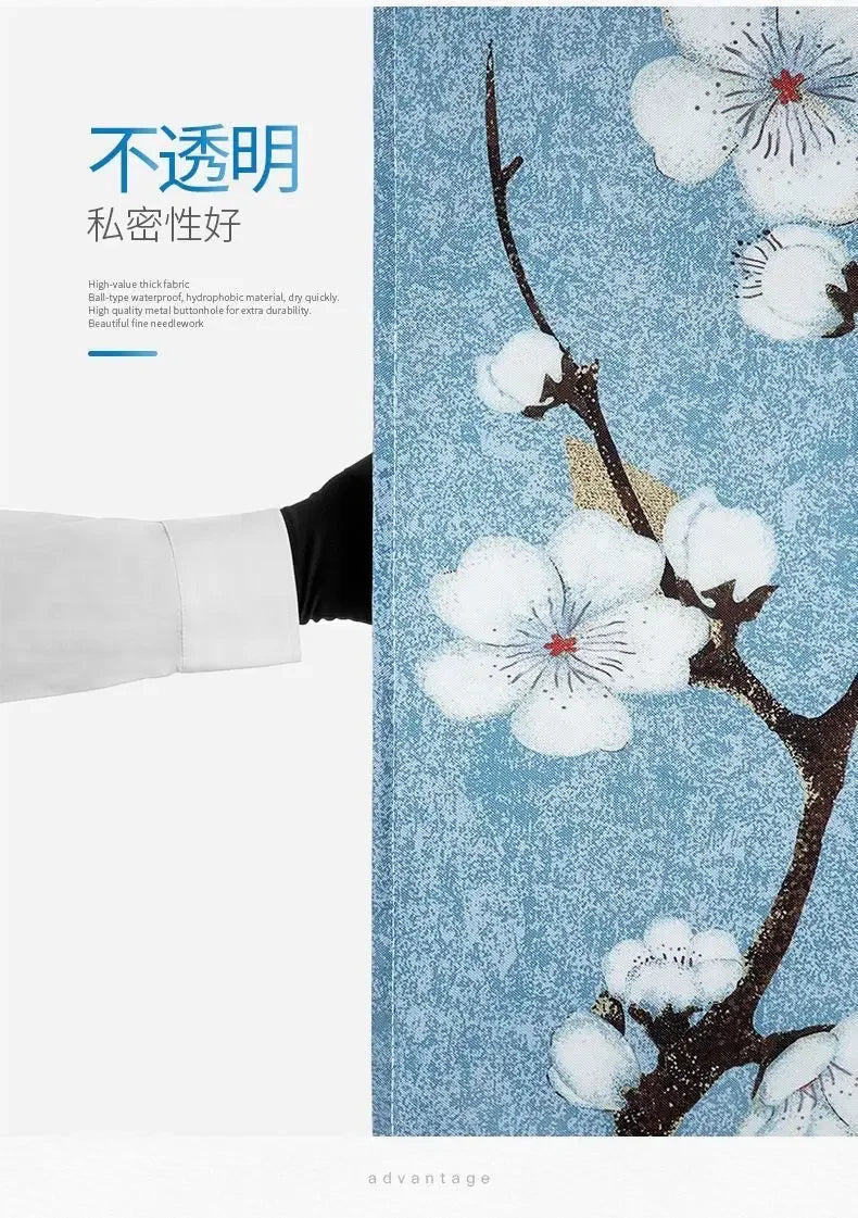 Shower Curtains 180cm Floral Print Elegant with Grommets Curtain for Bathroom Waterproof Fabric with Hooks Decorative Spa Hotel