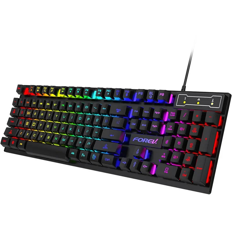 Teclado mecánico retroiluminado de 104 teclas, teclado de juego con cable, teclado luminoso resistente al agua y juego de ratón para PC, portátil, oficina para jugadores