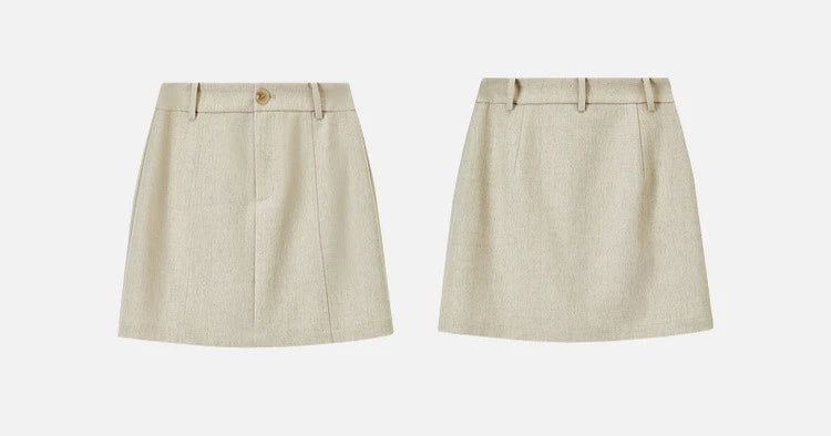 SENTUBILA Trajes de falda para mujer, mezcla de lino, hombreras, blazer de un solo botón, faldas mini sólidas y elegantes, conjuntos de dos piezas 151Z58181
