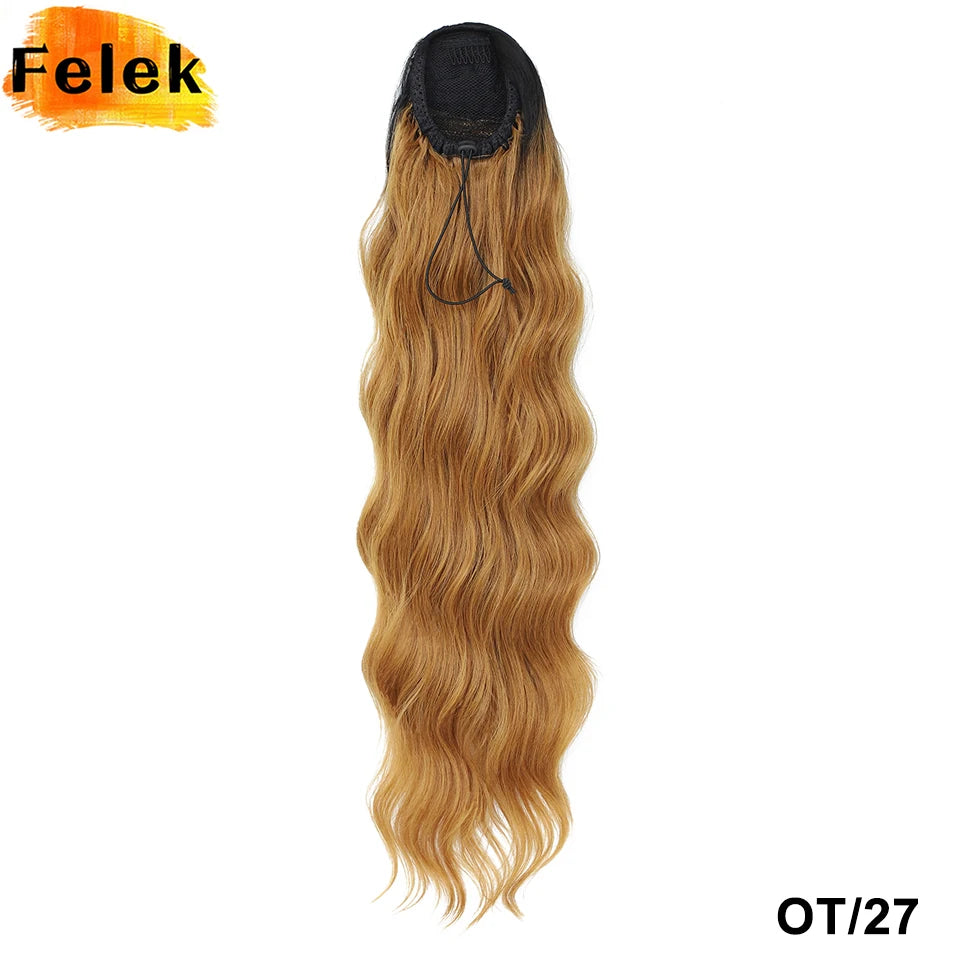 Extensions de queue de cheval bouclée à cordon de serrage de 28 pouces, postiche synthétique à clipser pour femmes noires, longues perruques ondulées pour filles afro