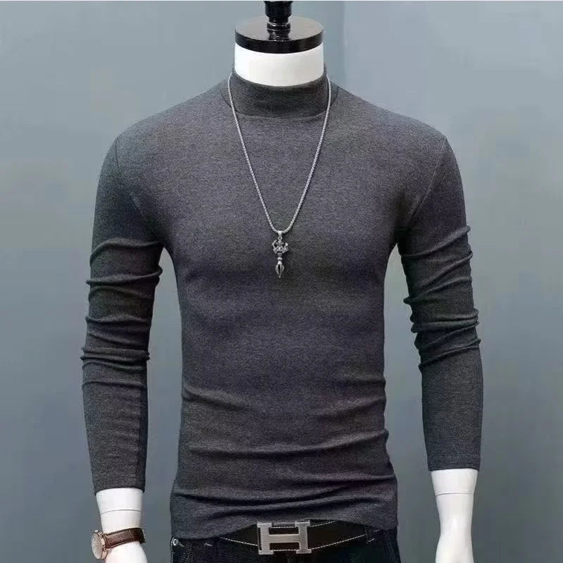 Camiseta de algodón de cuello alto y corte ajustado para hombre