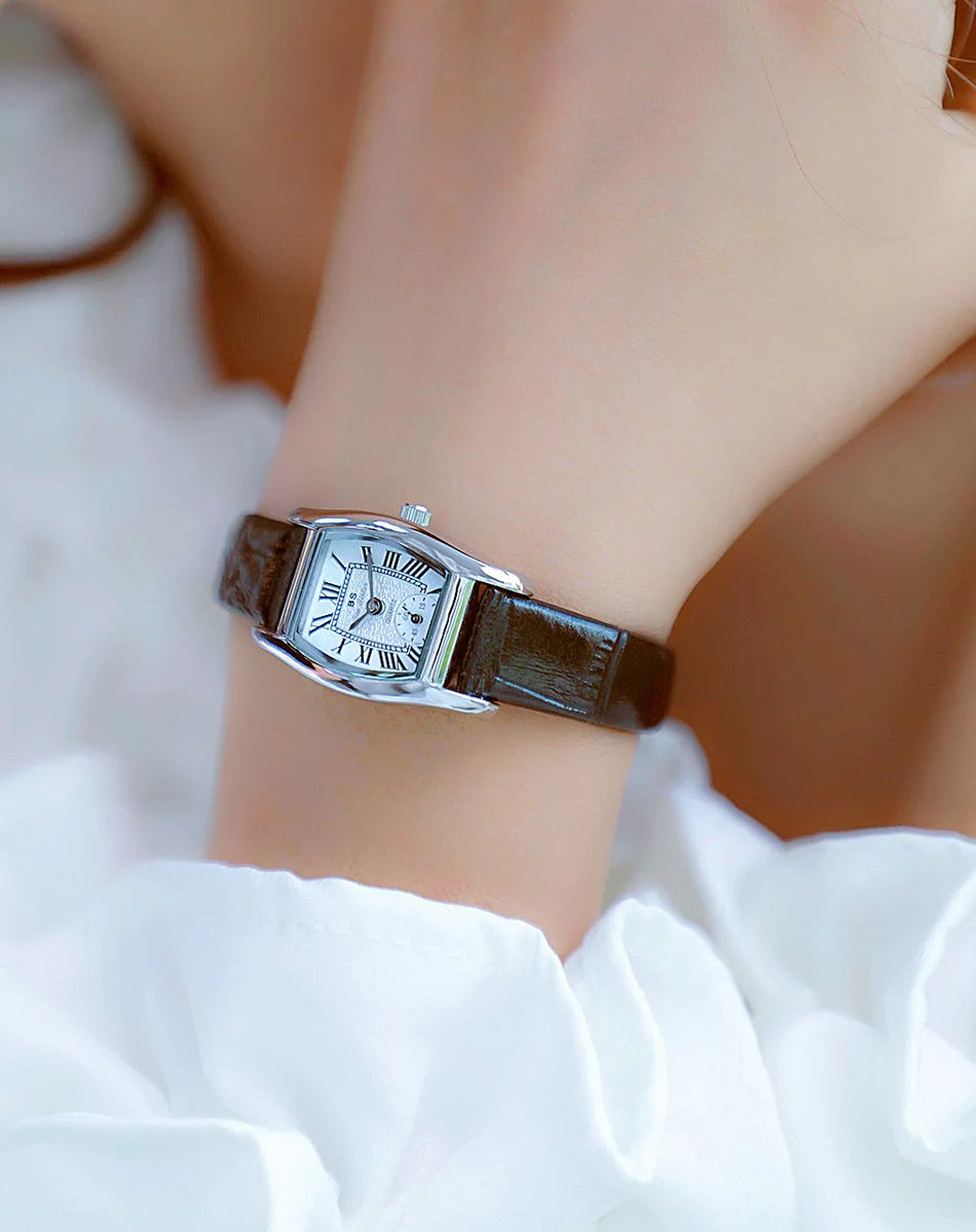 Relojes para mujer, elegante, vintage, rectangular, para dama con correa pequeña de cuero marrón, a la moda, dorado, de cuarzo, reloj de pulsera para mujer 2025