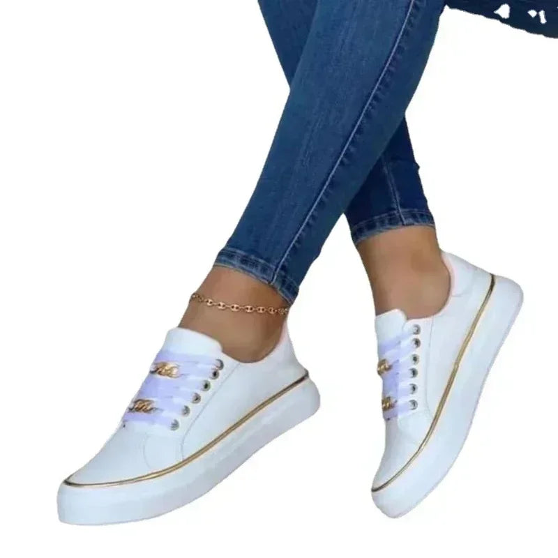 Women's Sneakers New Fashion Womens Shoes Comfortable Round Toe Platform Sneakers Lace-up Walking Vulcanized Shoes Zapatos