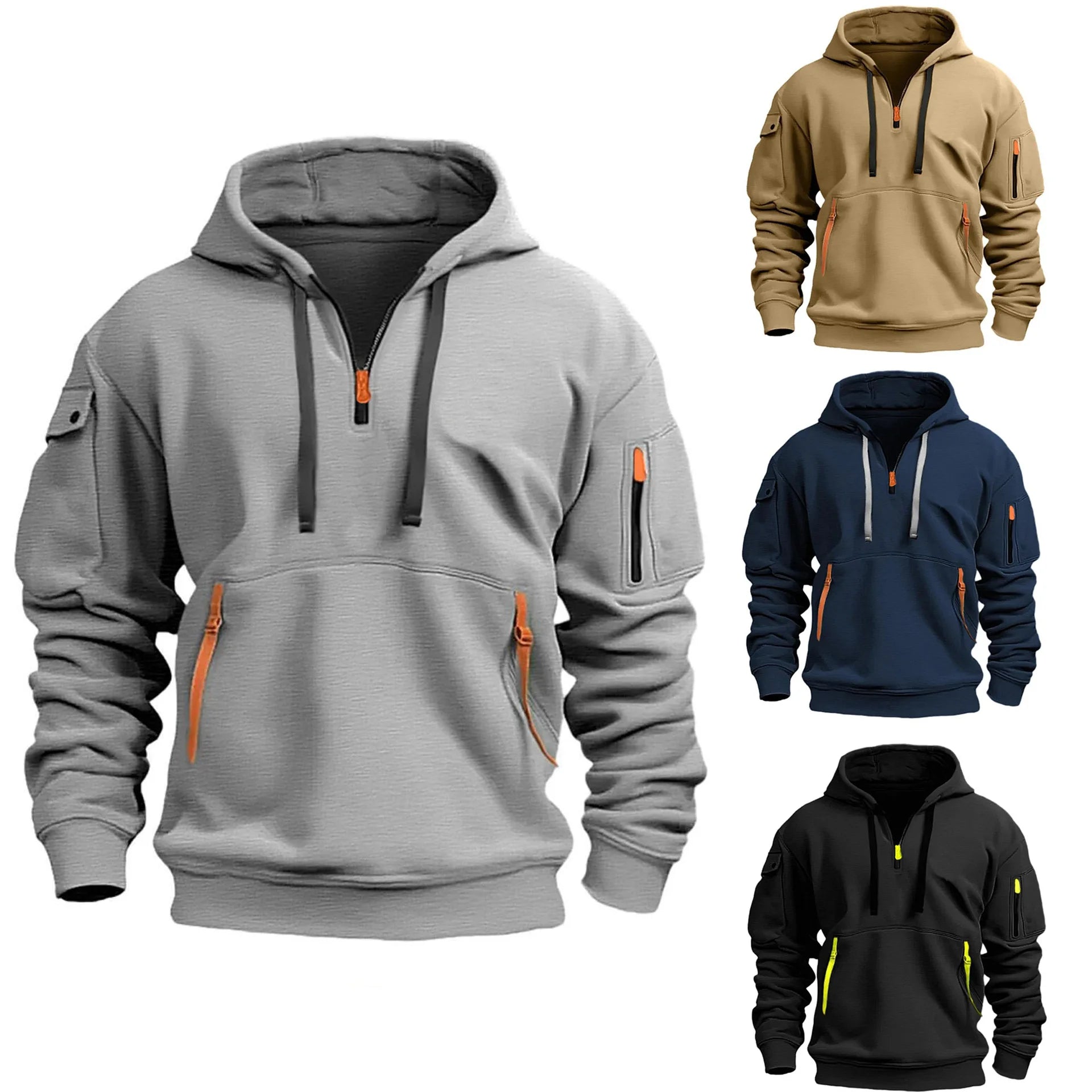 Multi Pocket Zipper Fleece Hooded Casual Shirt for Men and Women Plus Size Loose Pullover Fashion Sweatshirt top
