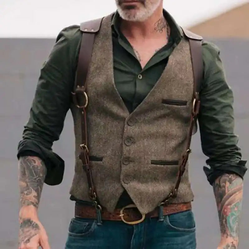 Sleeveless Vest for Men, Slim Fit Waistcoat with Belt, Stylish Outerwear, Summer Trendy Top