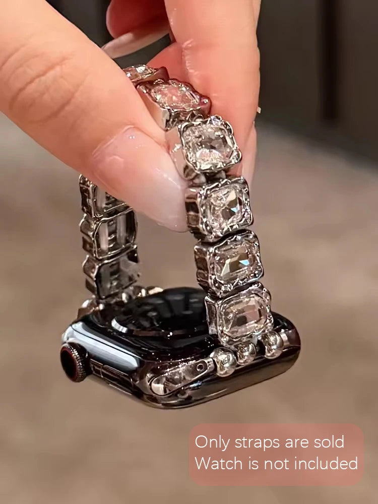 Banda de Diamantes Elástica para iWatch Ultra 10 9 8 7 6 5 Se 4 Correa de Metal para Mujer para Apple Watch 38mm 40mm 41mm 42mm 45mm 46mm 49mm