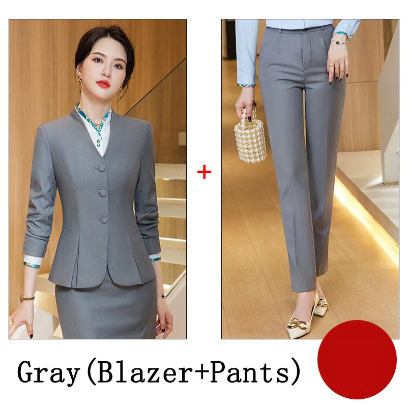 Trajes de falda de negocios para mujer, de primavera, formales, uniformes, blazers femeninos para mujer, conjuntos profesionales para oficina