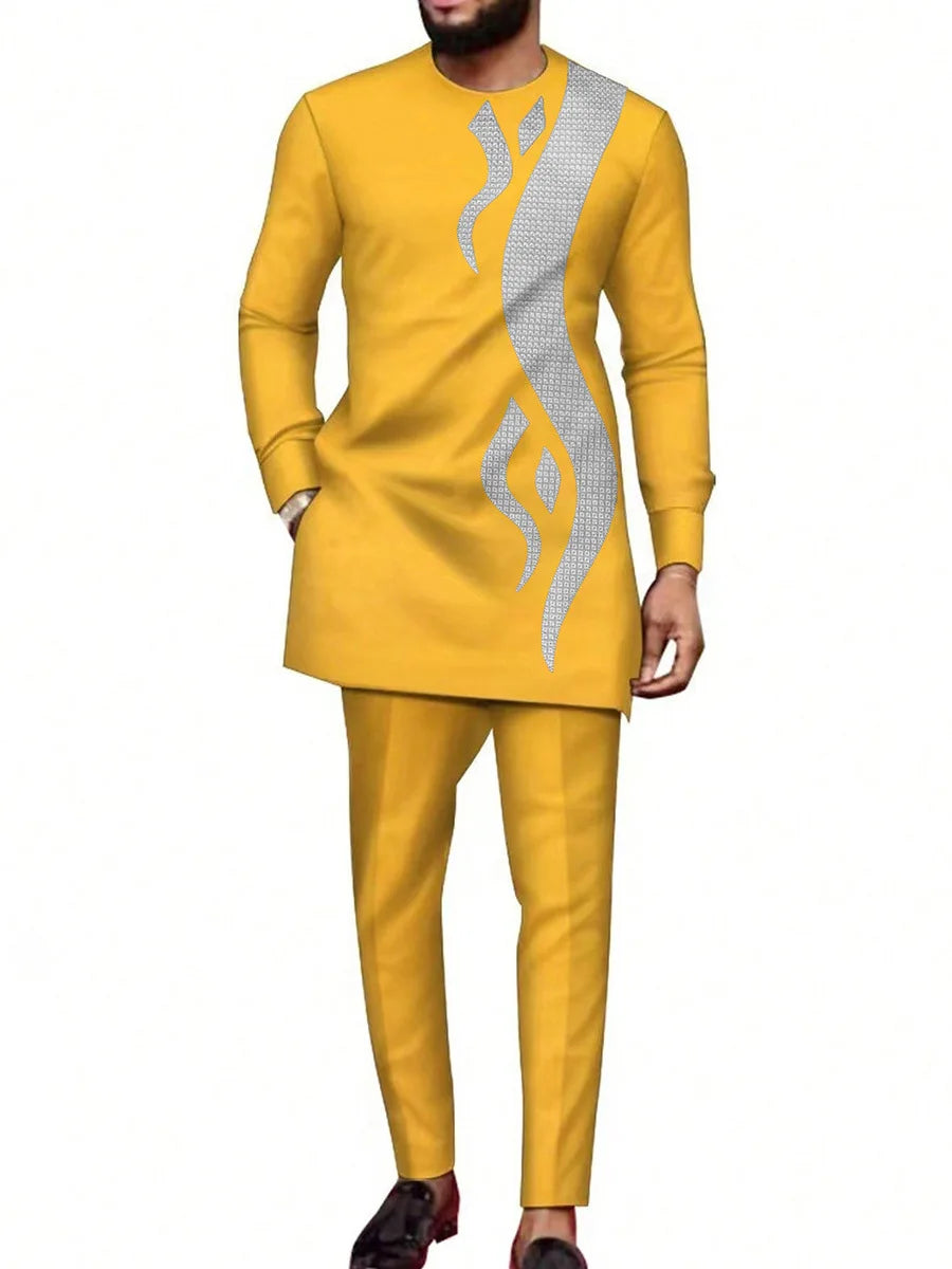 Dashiki African Clothes for Men Summer Autumn African Long Sleeve O-neck Top Long Pant Matching Sets African Clothing Outfits