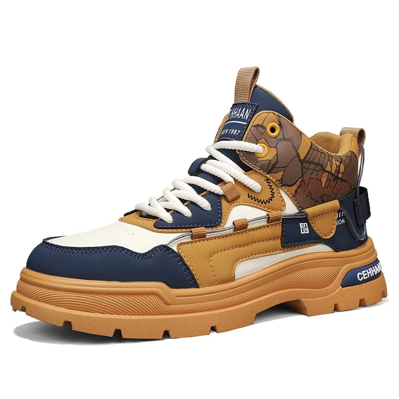 Mens Sports Shoes Autumn Winter New High Top Fashion Color Blocking Design Wear-resistant Snug Sports Mens Short Boots