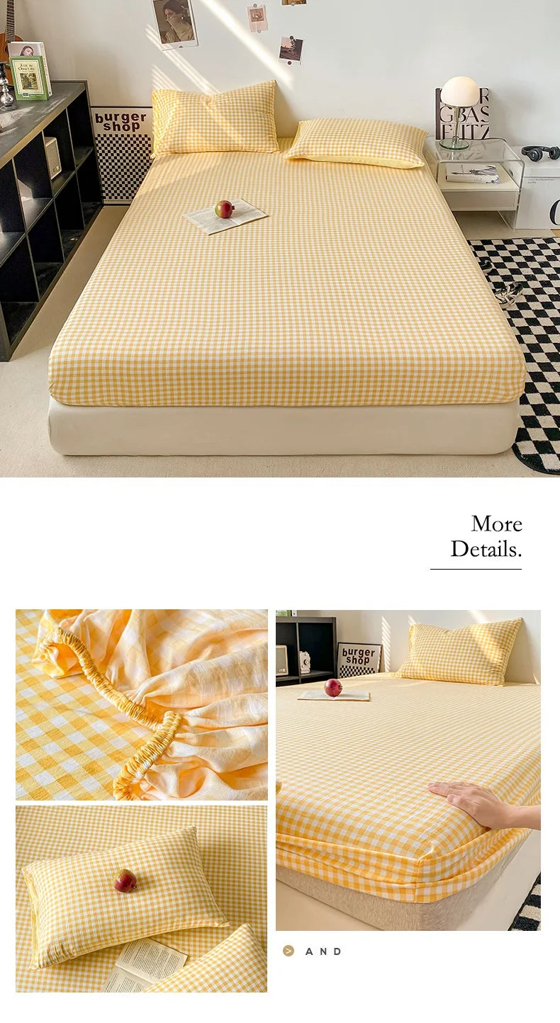 Sábana Ajustable Estilo Plaid, Funda de Cama Suave para la Piel, Sábana Elástica para Habitación de Niñas y Niños, Ropa de Cama para el Hogar (Sin Funda de Almohada)