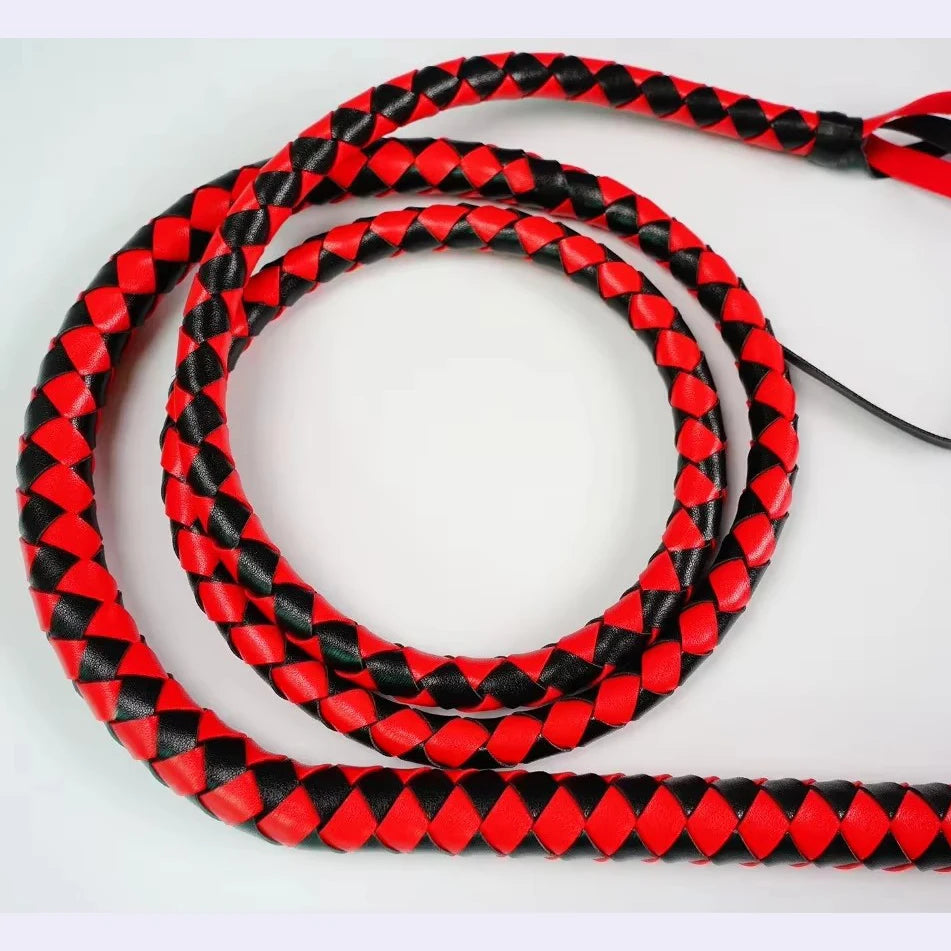 190CM PU Leather Horse Whip Bull Whip, 4 Plait Bullwhip,Spanking Flogger Role Play Horse Riding for Horse Training