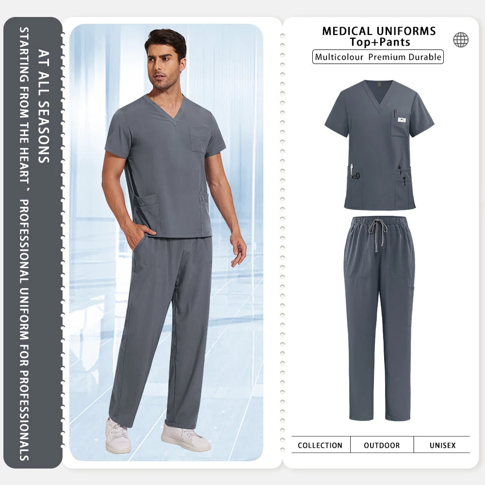 Sykehusarbeidsklær Medisinske uniformer V-hals Lege-sykepleier arbeidsklær Kirurgi-skrubbsett Tannlege-apotek-arbeidsklær Kortermet drakt