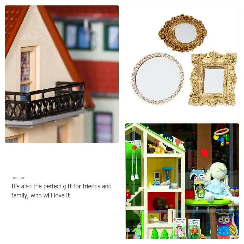 3 piezas espejo de utilería, decoración para el hogar, adornos de jardín, artículos para el hogar, accesorios de resina para manualidades, juguetes de microescena para niños