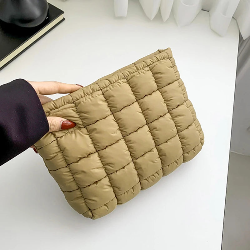Neceser acolchado para mujer, bolsa de almacenamiento de maquillaje acolchada, neceser hinchable, bolsa organizadora de cosméticos grande, bolso de mano, estuche de belleza
